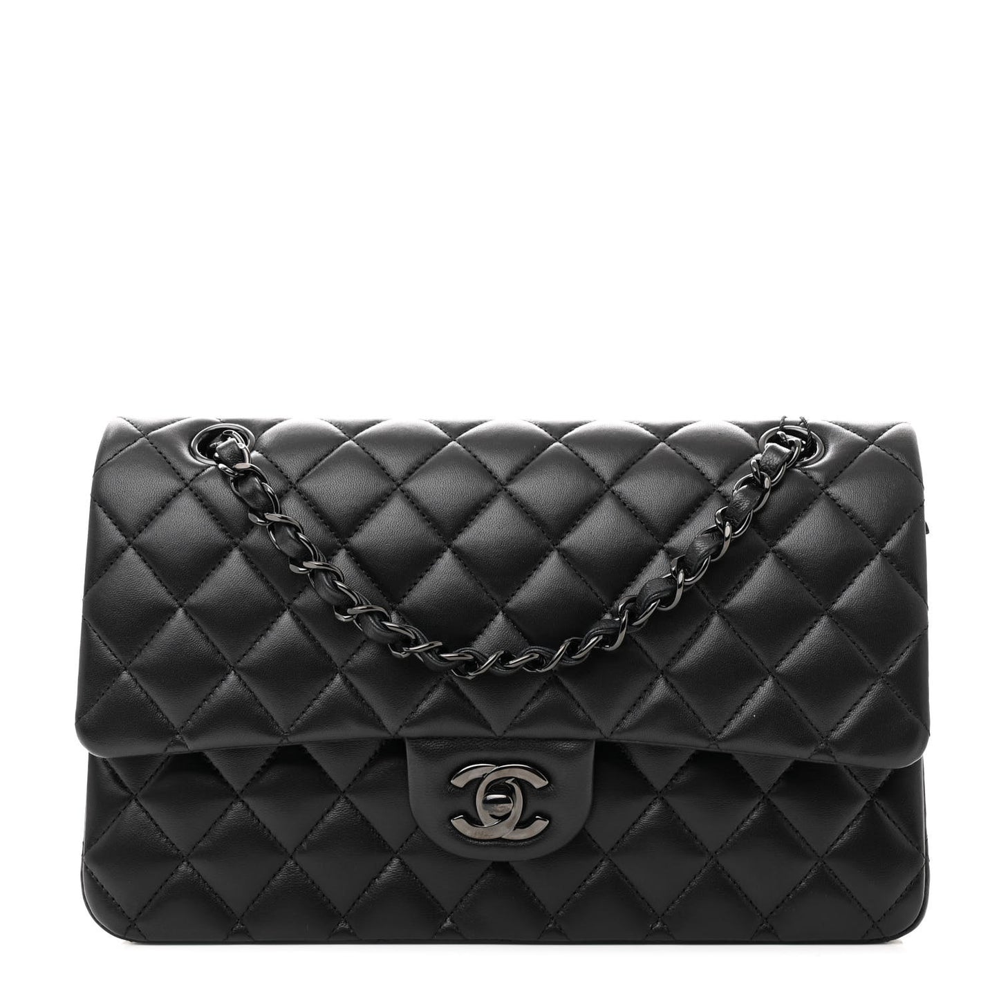 Lambskin Quilted Medium Double Flap So Black
