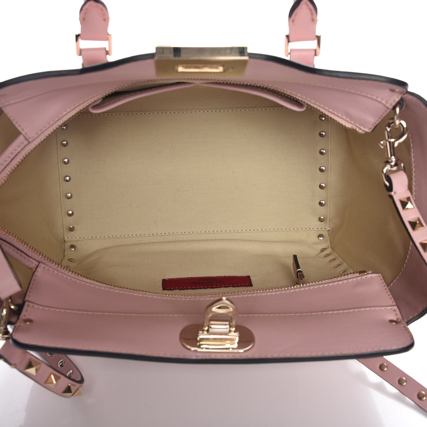 Vitello Small Rockstud Double Handle Tote Pink