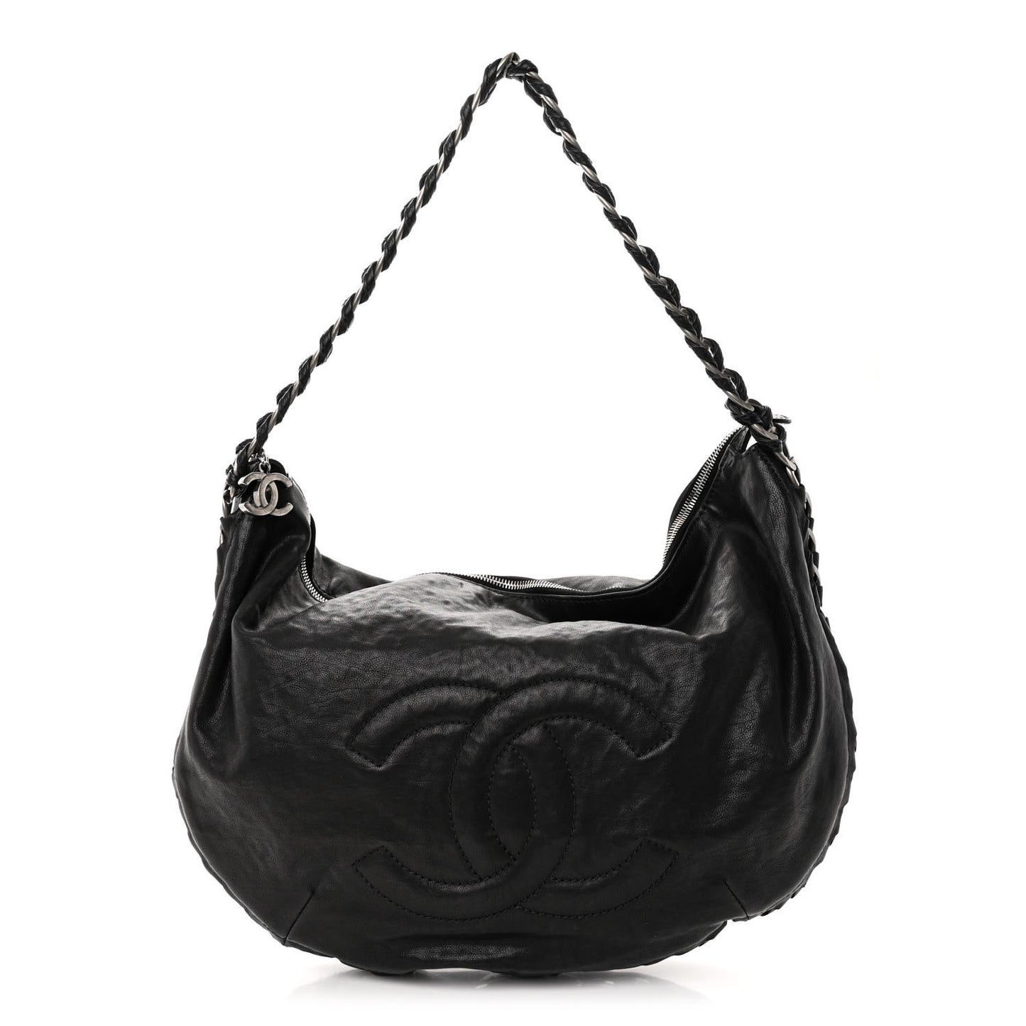 Calfskin Modern Chain Hobo Black