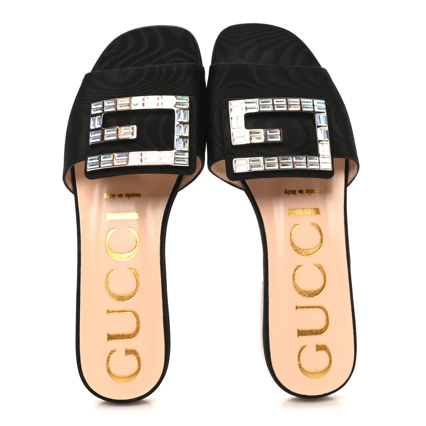 Moire Fabric Crystal Square G Madelyn Slide Sandals 38 Black