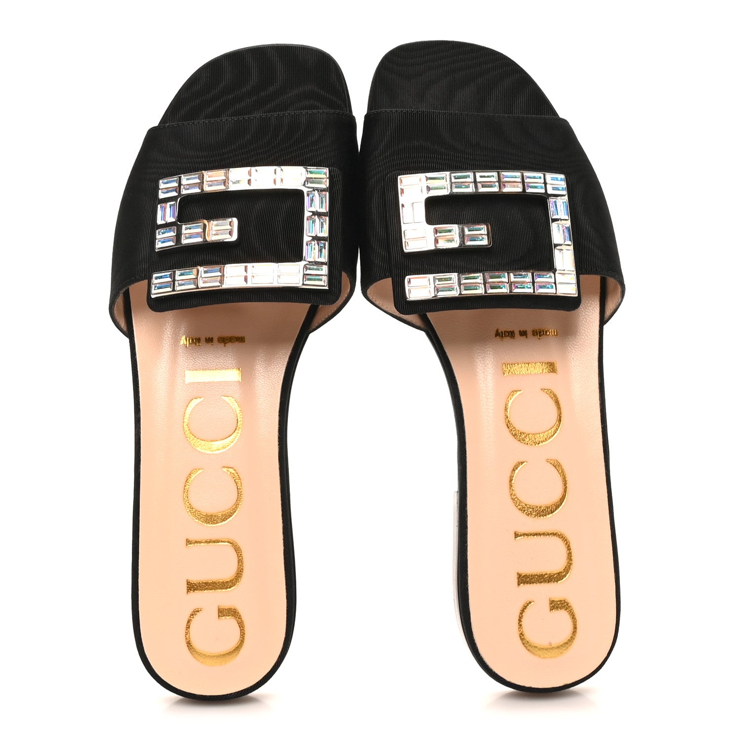 Gucci Moire Fabric Crystal Square G Madelyn Slide Sandals 38 Black 2 of 9