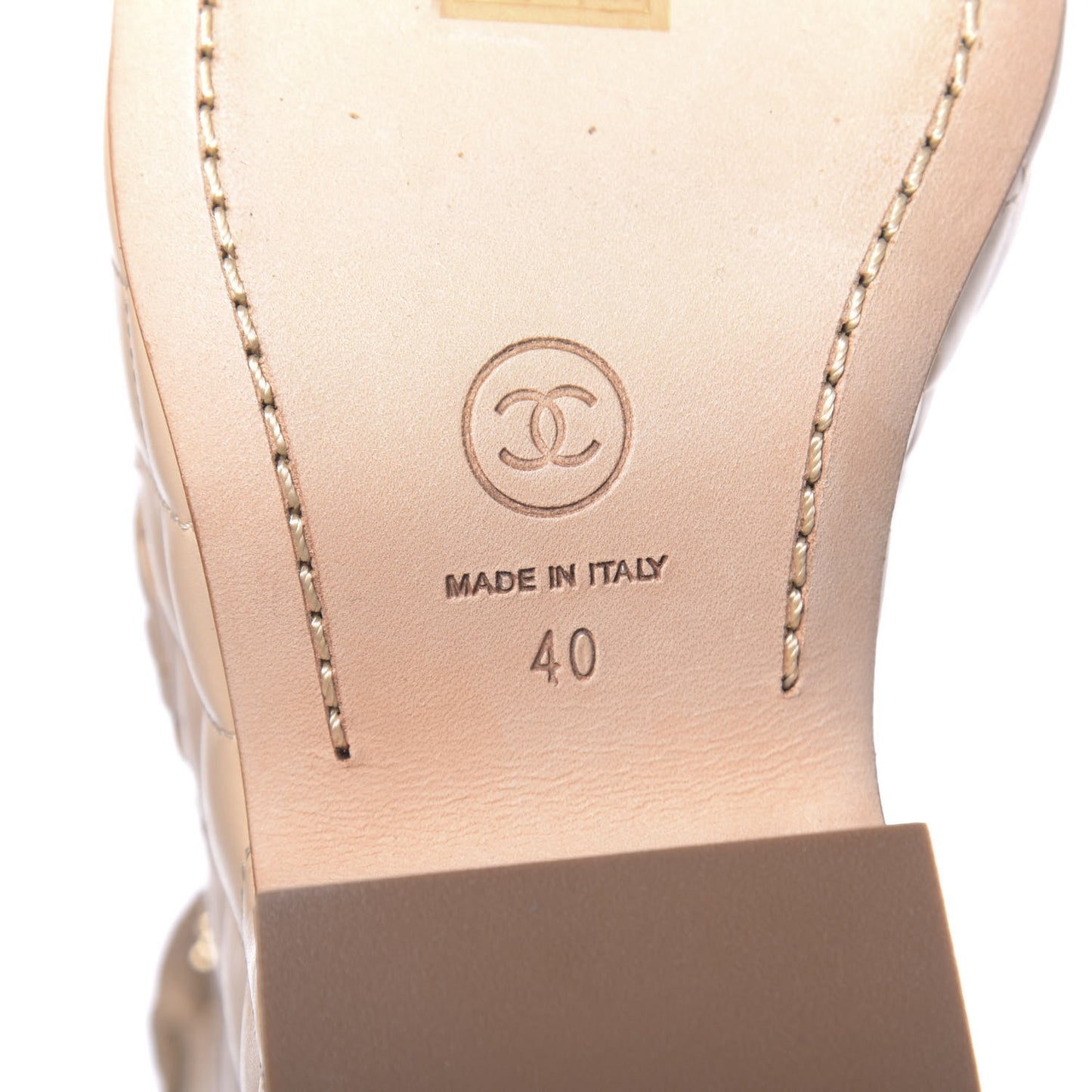 Calfskin Quilted Chain Around Wedge Sandals 40 Light Beige