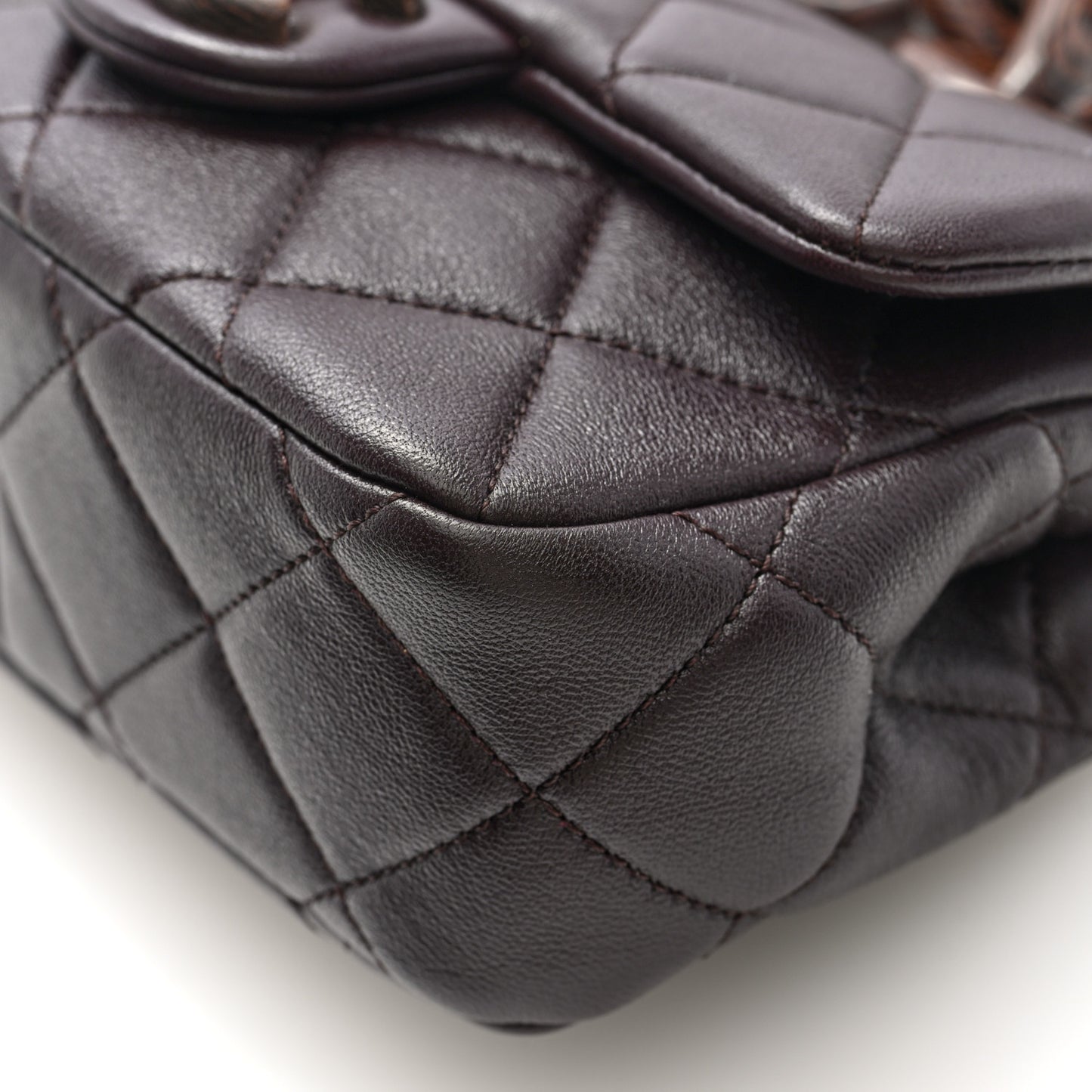 Lambskin Wenge Quilted Mini Fashion Wood Square Flap Brown