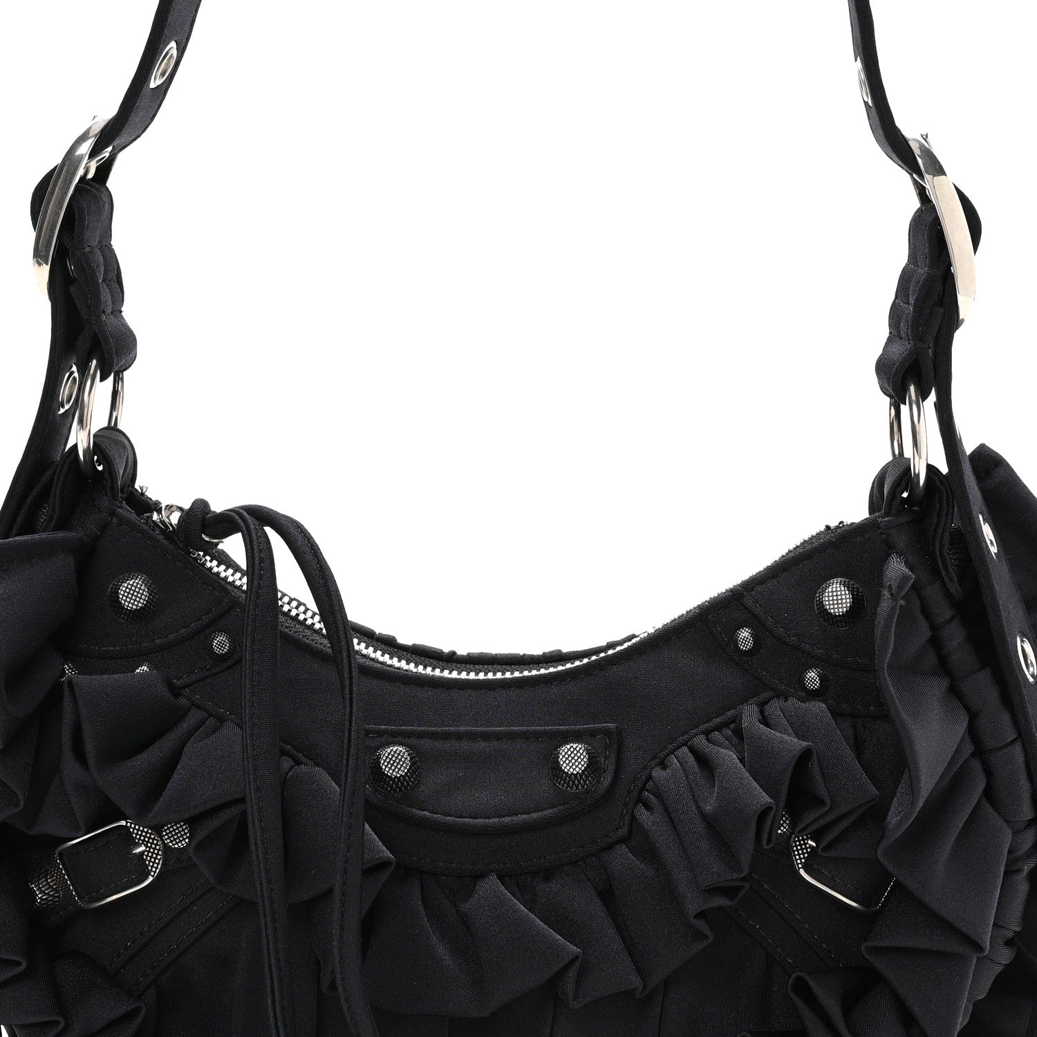 Balenciaga Ruffled Jersey Le Cagole Shoulder Bag XS Black 9 of 11