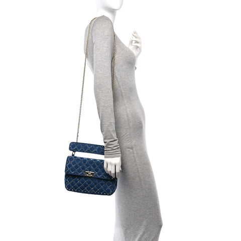 Denim Medium Rockstud Spike Shoulder Bag Denim