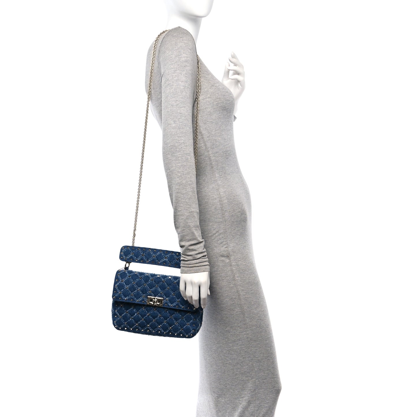 Denim Medium Rockstud Spike Shoulder Bag Denim