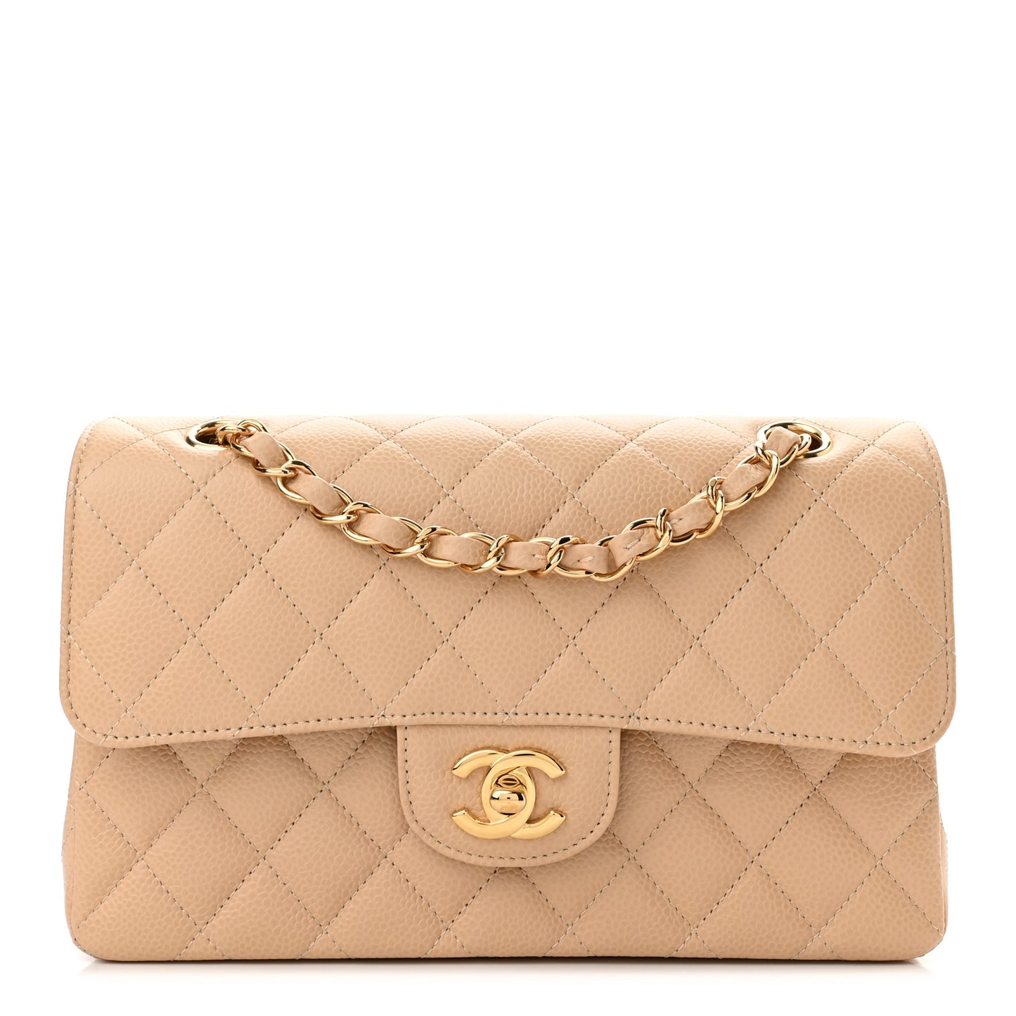 Caviar Quilted Small Double Flap Beige
