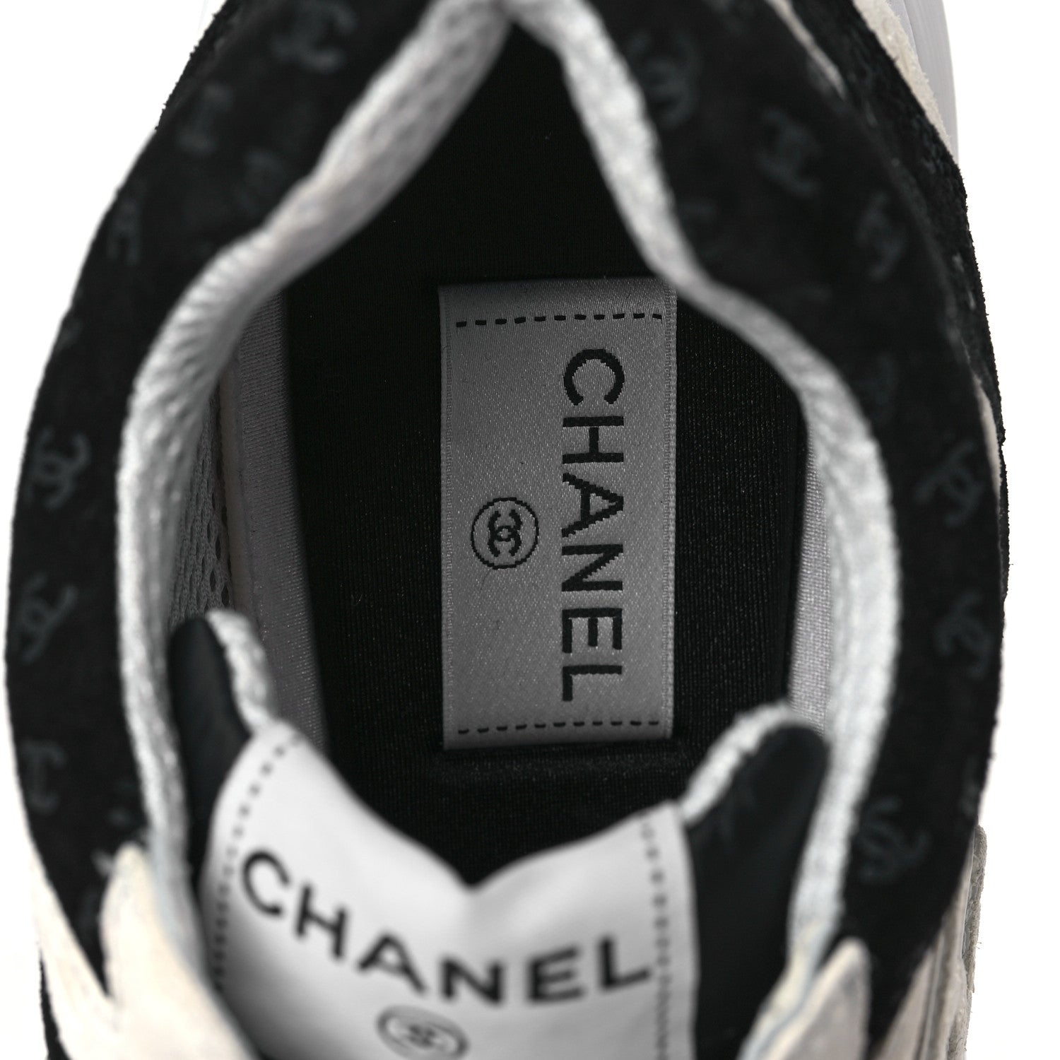 Chanel Nylon Suede Calfskin Printed CC Sneakers 41.5 White Black 7 of 8