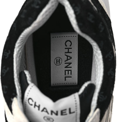 Chanel Nylon Suede Calfskin Printed CC Sneakers 41.5 White Black 7 of 8