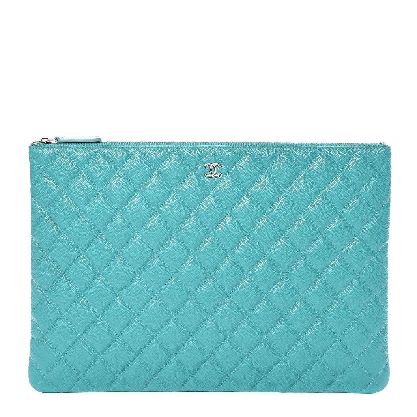 Caviar Quilted Large Cosmetic Case Turquoise