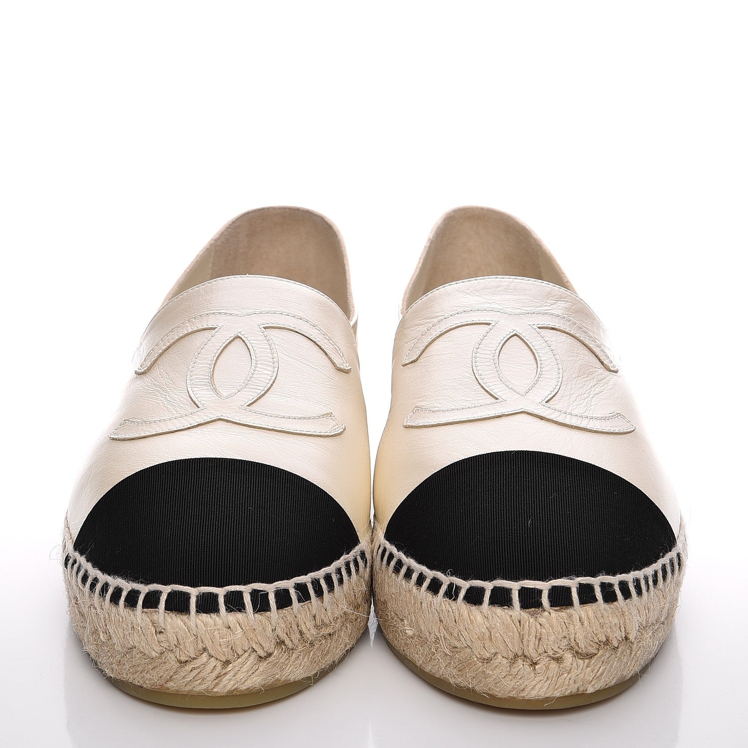 Chanel Metallic Calfskin Grosgrain CC Espadrilles 39 Ivory Black 2 of 10