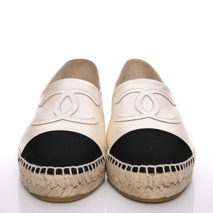 Chanel Metallic Calfskin Grosgrain CC Espadrilles 39 Ivory Black 2 of 10