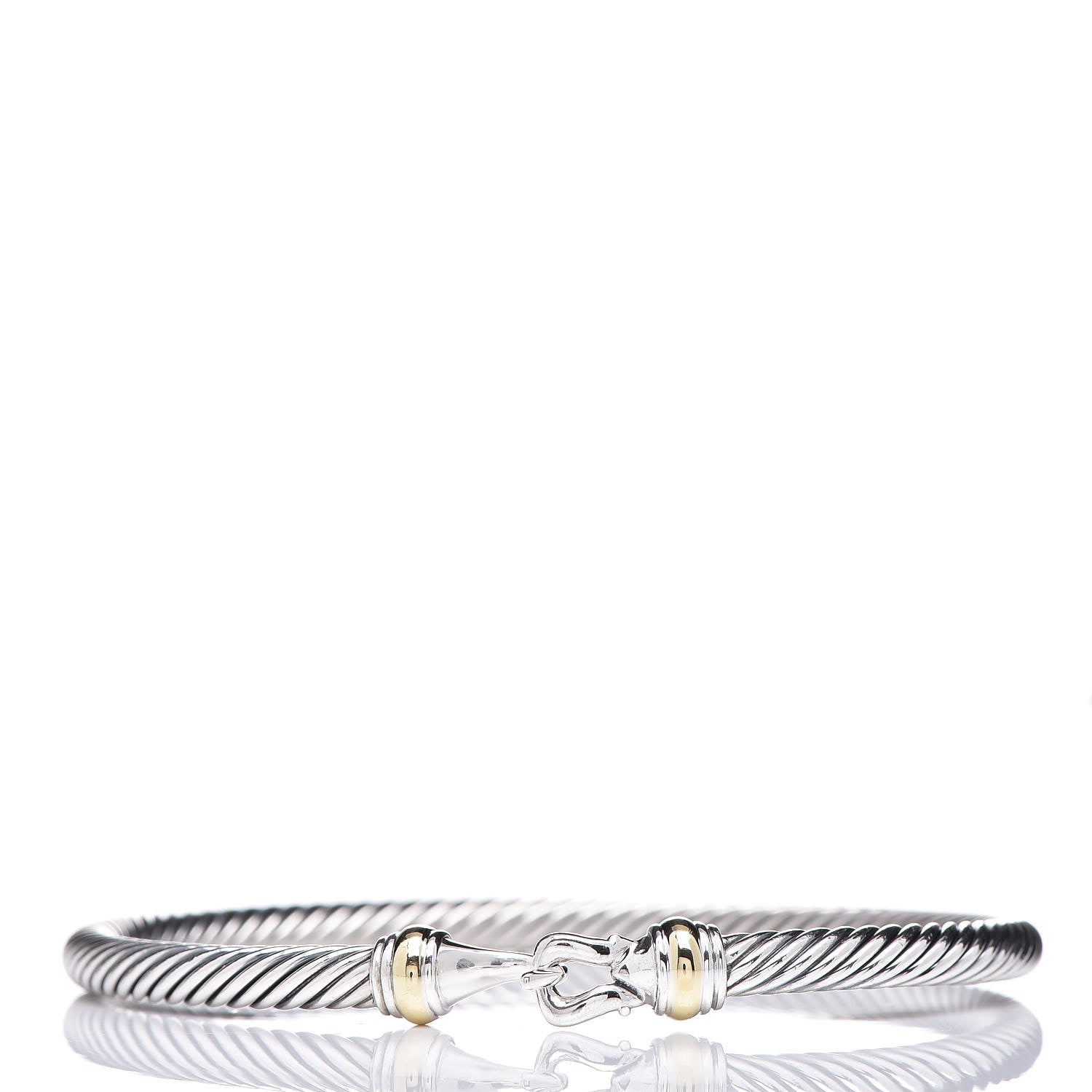 David Yurman Sterling Silver 18K Yellow Gold 4mm Cable Buckle Bracelet 1 of 6