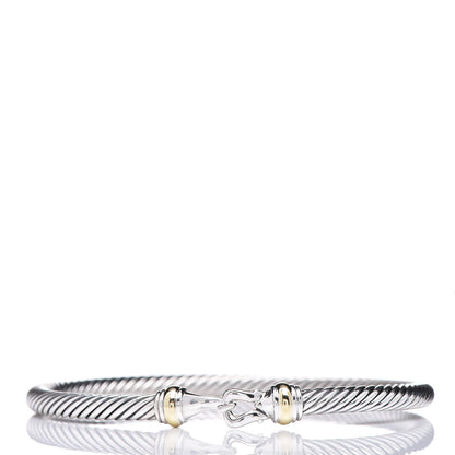 David Yurman Sterling Silver 18K Yellow Gold 4mm Cable Buckle Bracelet 1 of 6