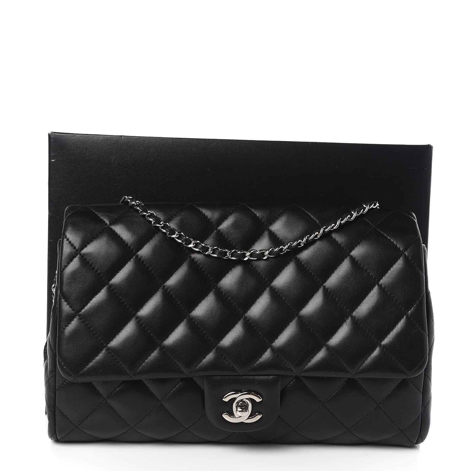 Chanel Lambskin Quilted Clutch With Chain Flap Black 8 of 8