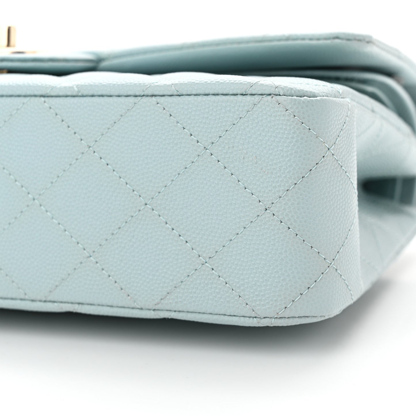 Caviar Quilted Medium Double Flap Light Blue