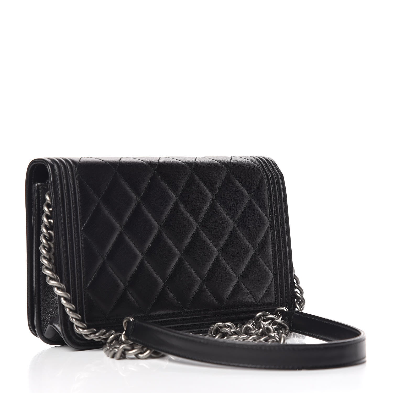 Chanel Lambskin Quilted Boy Wallet On Chain WOC Black 3 of 14