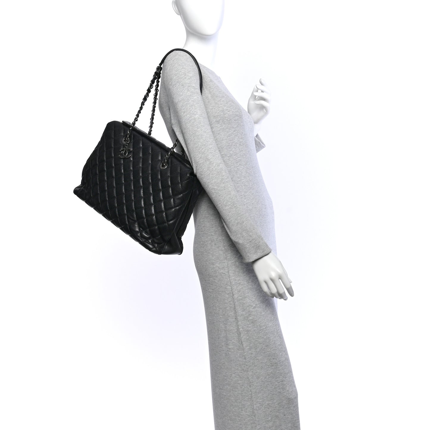 Caviar Quilted City Shopping Tote Black
