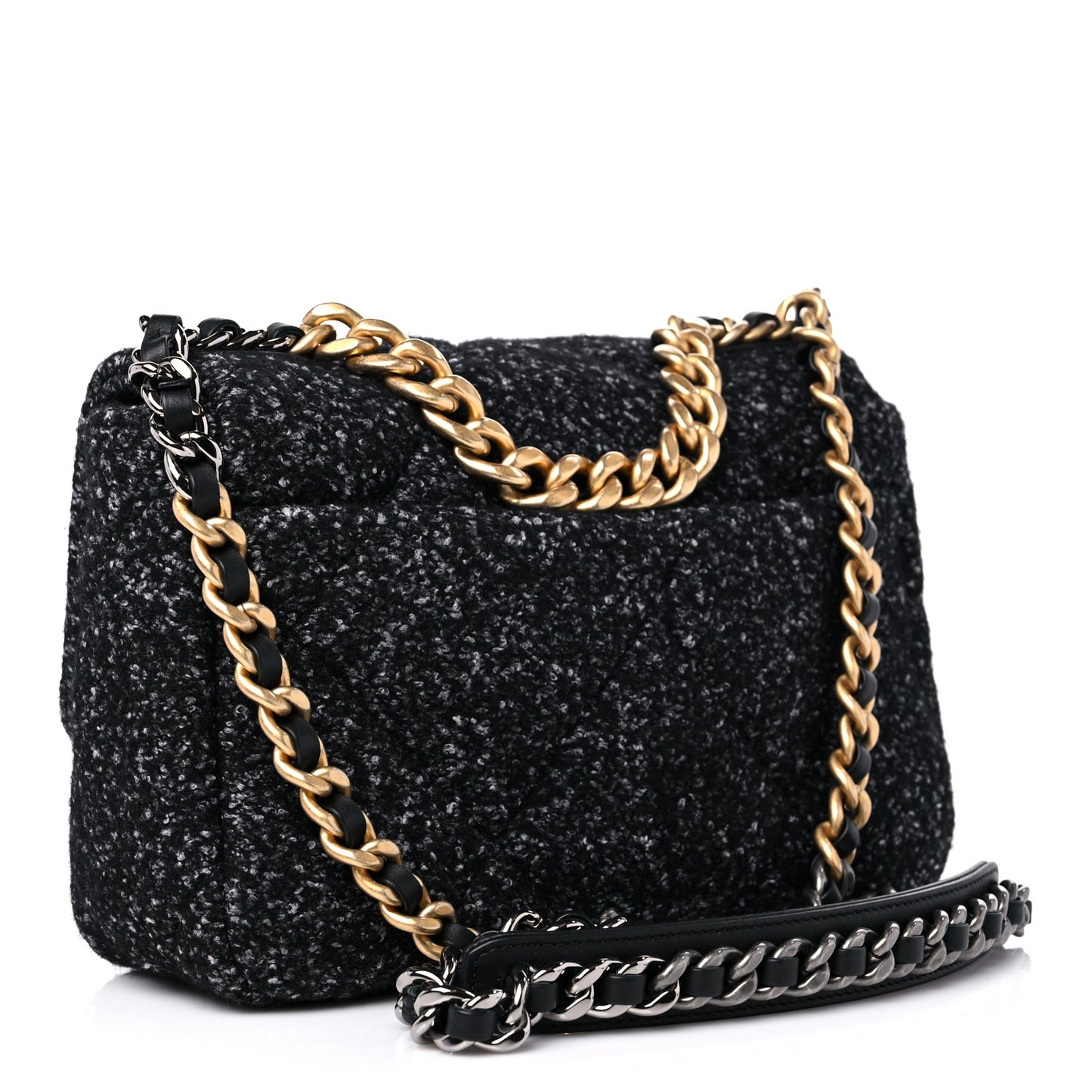 Tweed Quilted Medium Chanel 19 Flap Black Grey