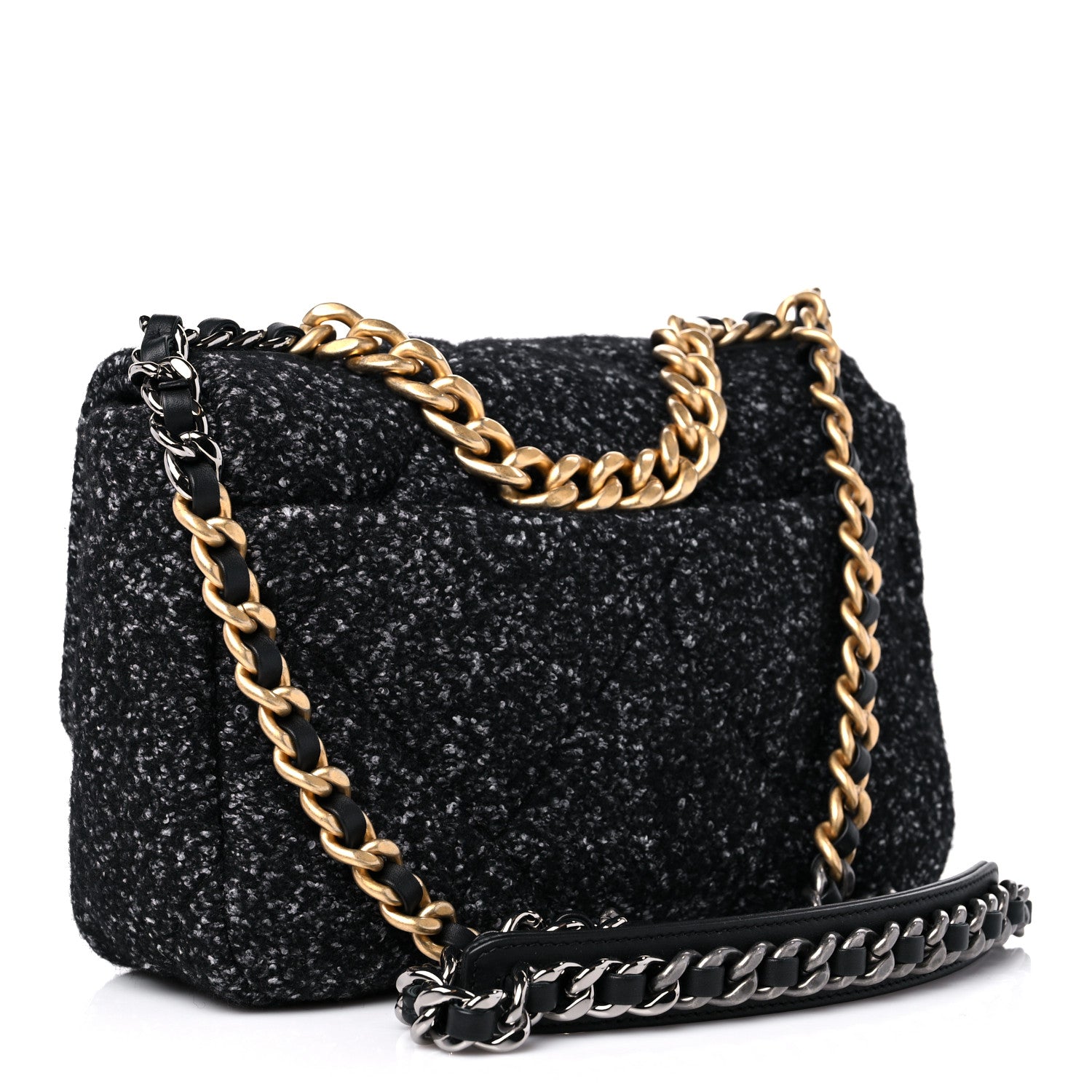 Chanel Tweed Quilted Medium Chanel 19 Flap Black Grey 2 of 8