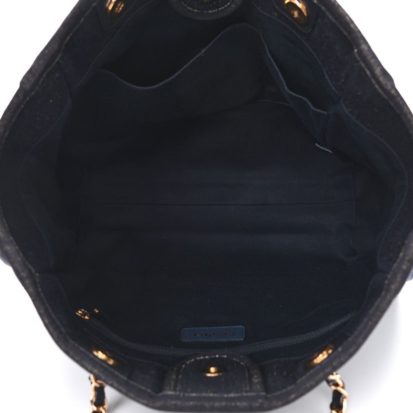 Lurex Canvas Small Deauville Tote Navy Blue Gold