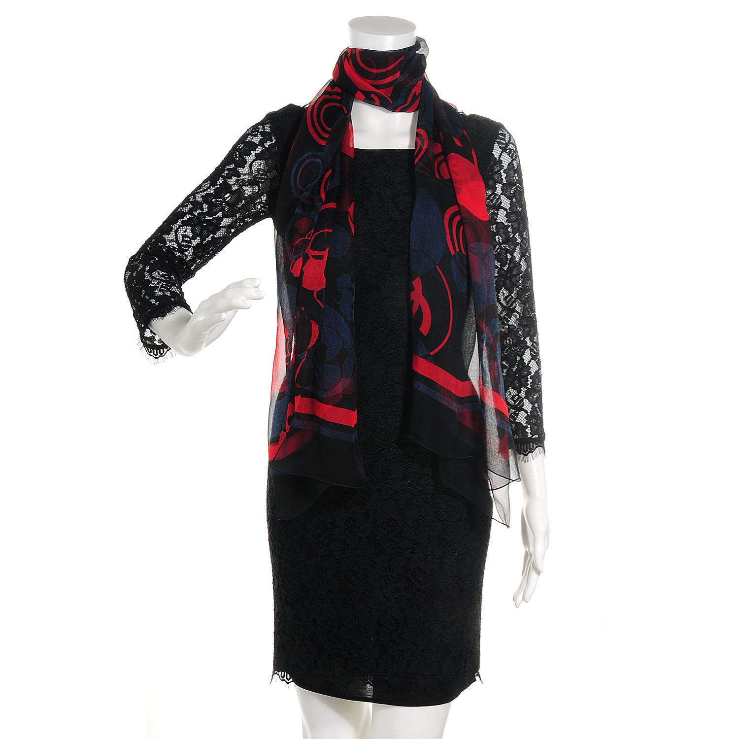 Chanel Silk Chiffon Camellia Scarf Black 2 of 5