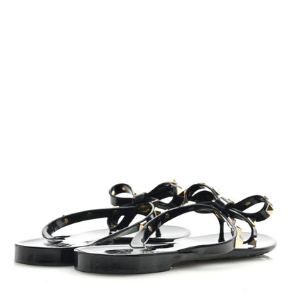 Valentino Garavani PVC Jelly Rockstud Bow Thong Sandals 37 Black 4 of 7