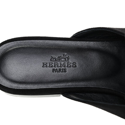 Hermes Suede Goatskin Declic Mules 37 Black 6 of 8