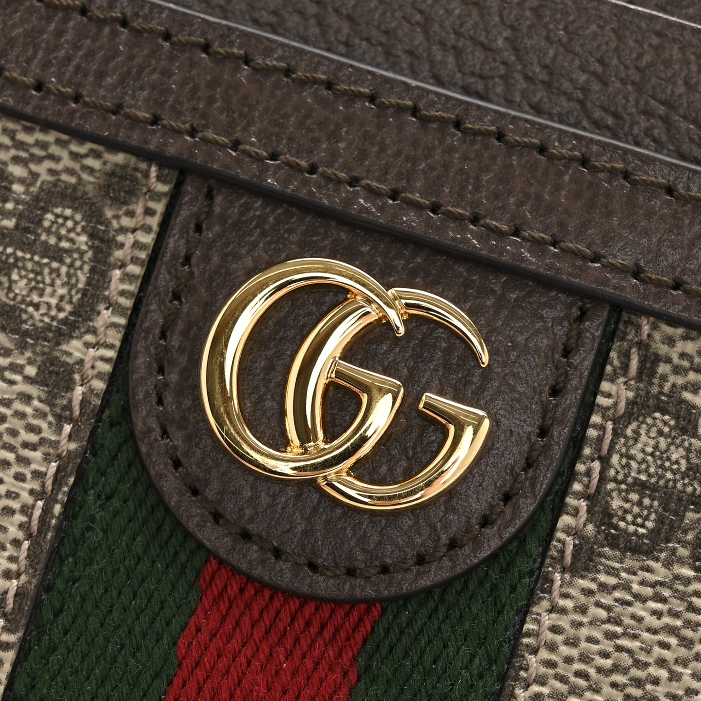 GG Supreme Monogram Textured Dollar Calfskin Web Ophidia Zip Around Card Case Wallet Beige Ebony New Acero