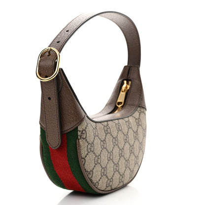 Gucci GG Supreme Monogram Textured Calfskin Web Mini Ophidia Half Moon Hobo Beige Ebony New Acero 3 of 11