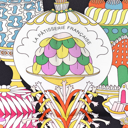 Hermes Silk La Patisserie Francaise Scarf 90 Orange Black Multicolor 3 of 5