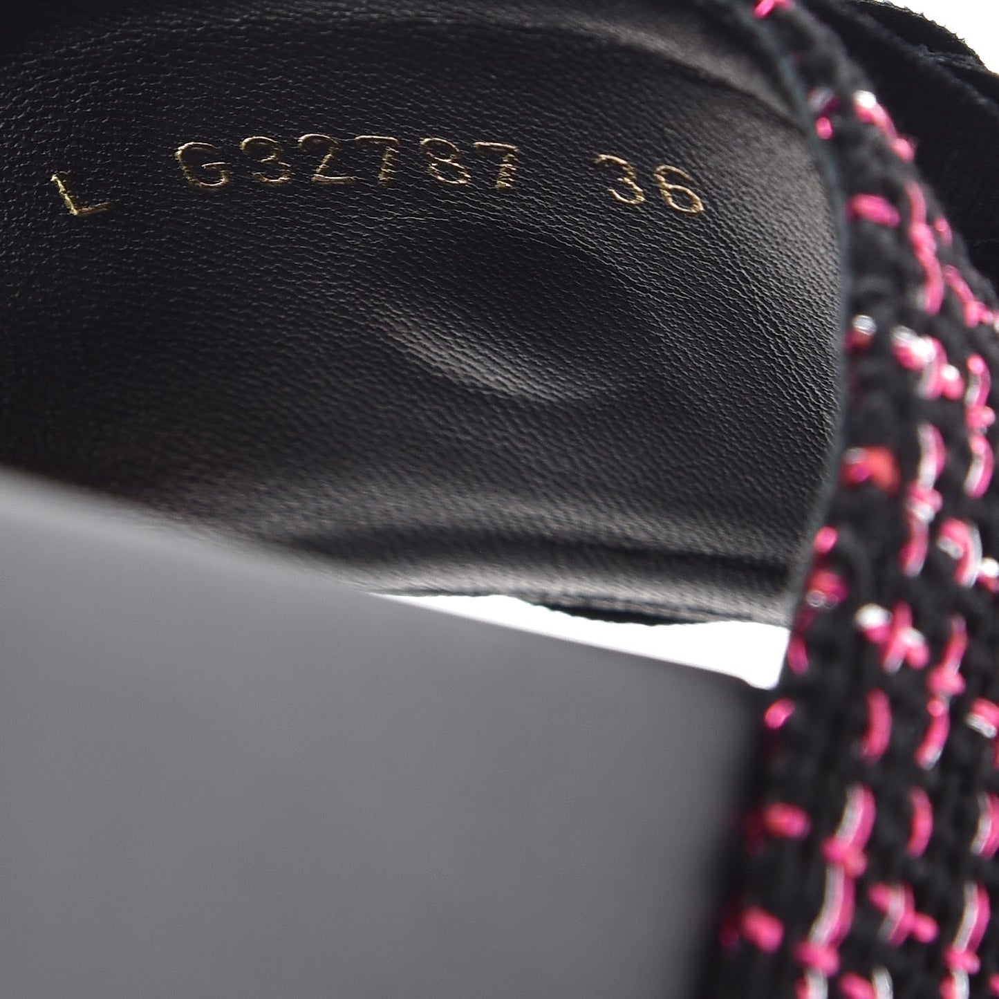 Tweed Grosgrain Camellia CC Flat Mules 36 Black Pink