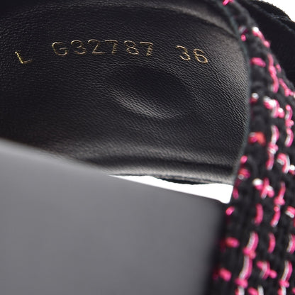 Chanel Tweed Grosgrain Camellia CC Flat Mules 36 Black Pink 9 of 10