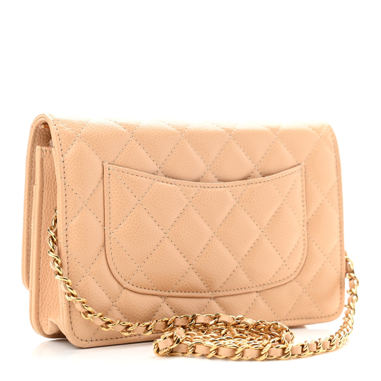 Caviar Quilted Wallet On Chain WOC Beige