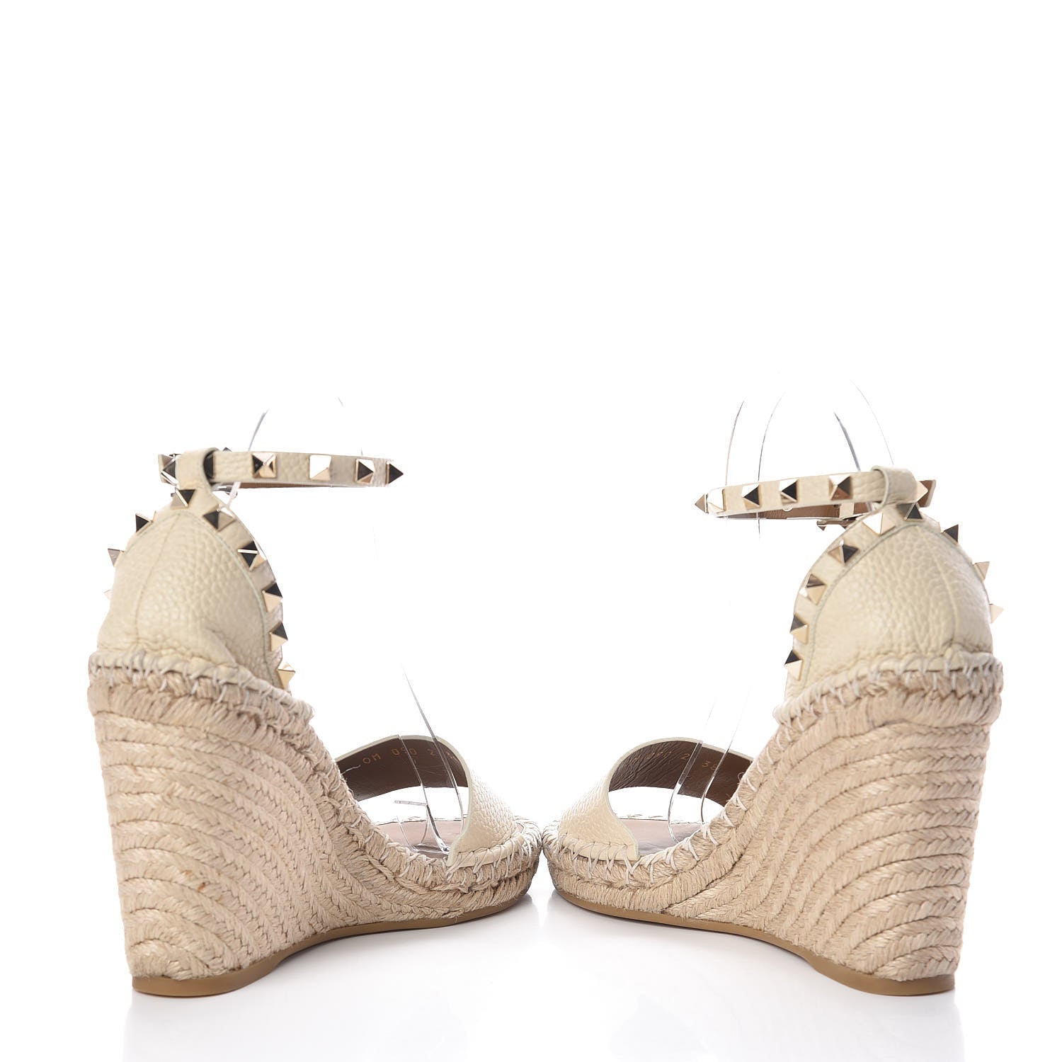 Valentino Garavani Grained Calfskin Rockstud Ankle Strap Espadrille Wedge Sandals 38 Light Ivory 5 of 9