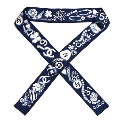 Chanel Silk CC Slim Bandeau Scarf Navy Ivory 1 of 3