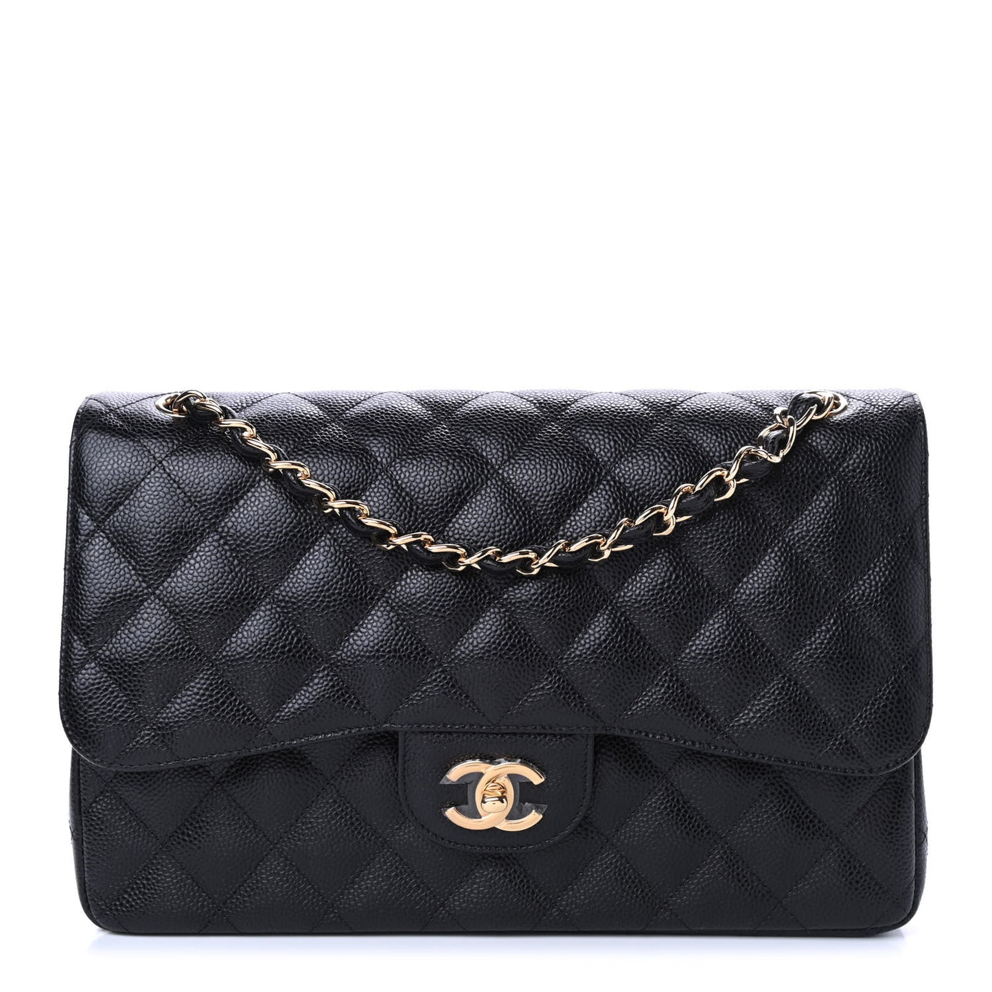 Caviar Quilted Jumbo Double Flap Black