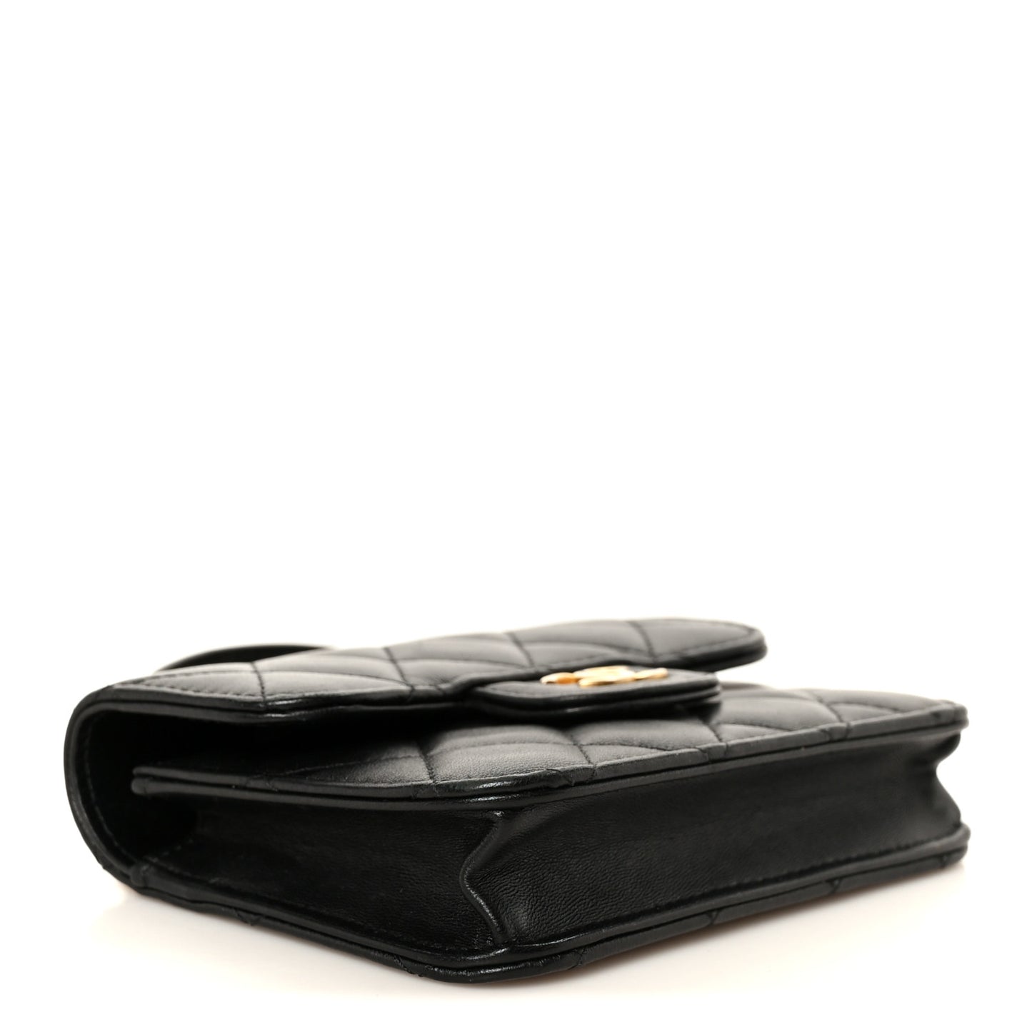 Lambskin Quilted Top Handle Flap Coin Purse With Chain Black