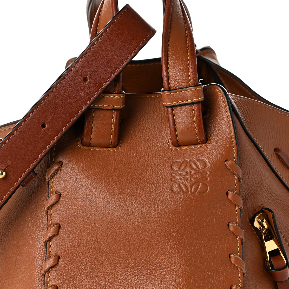 Grained Calfskin Small Whipstitch Hammock Shoulder Bag Tan