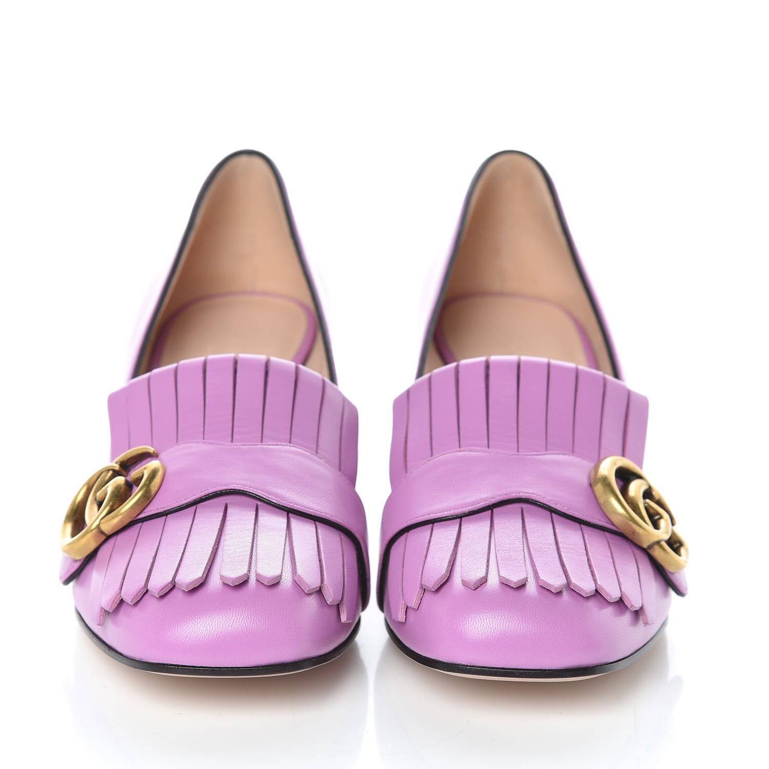 Gucci Malaga Kid GG Marmont Fringe 50mm Loafer Pumps 37 Candy Mousse 2 of 9
