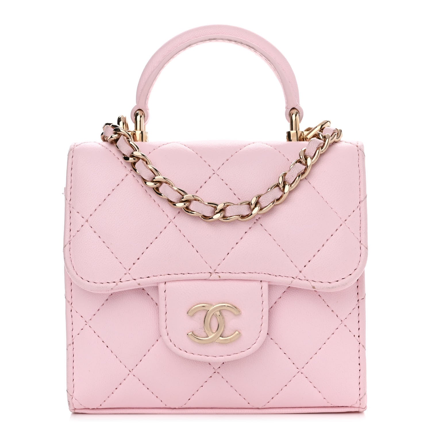 Chanel Lambskin Quilted Top Handle Clutch With Chain Light Pink 1 of 11