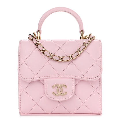Chanel Lambskin Quilted Top Handle Clutch With Chain Light Pink 1 of 11