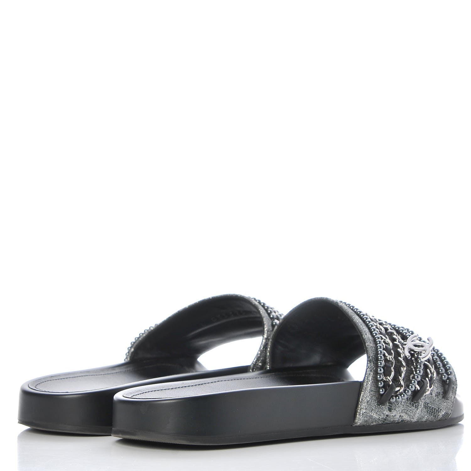 Chanel Fantasy Lambskin Pearl Chain Flat Sandals 40 Silver Black 4 of 9