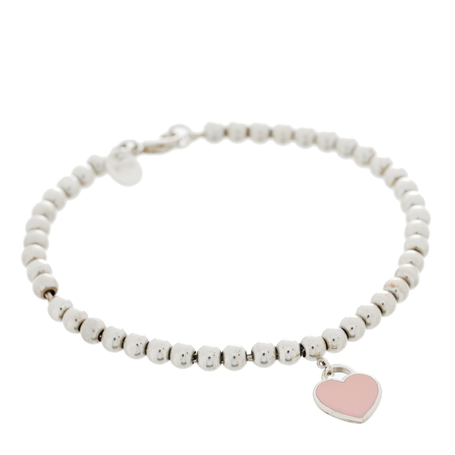 Tiffany Sterling Silver Enamel 4mm Return to Tiffany Heart Tag Bead Bracelet Pink 1 of 7