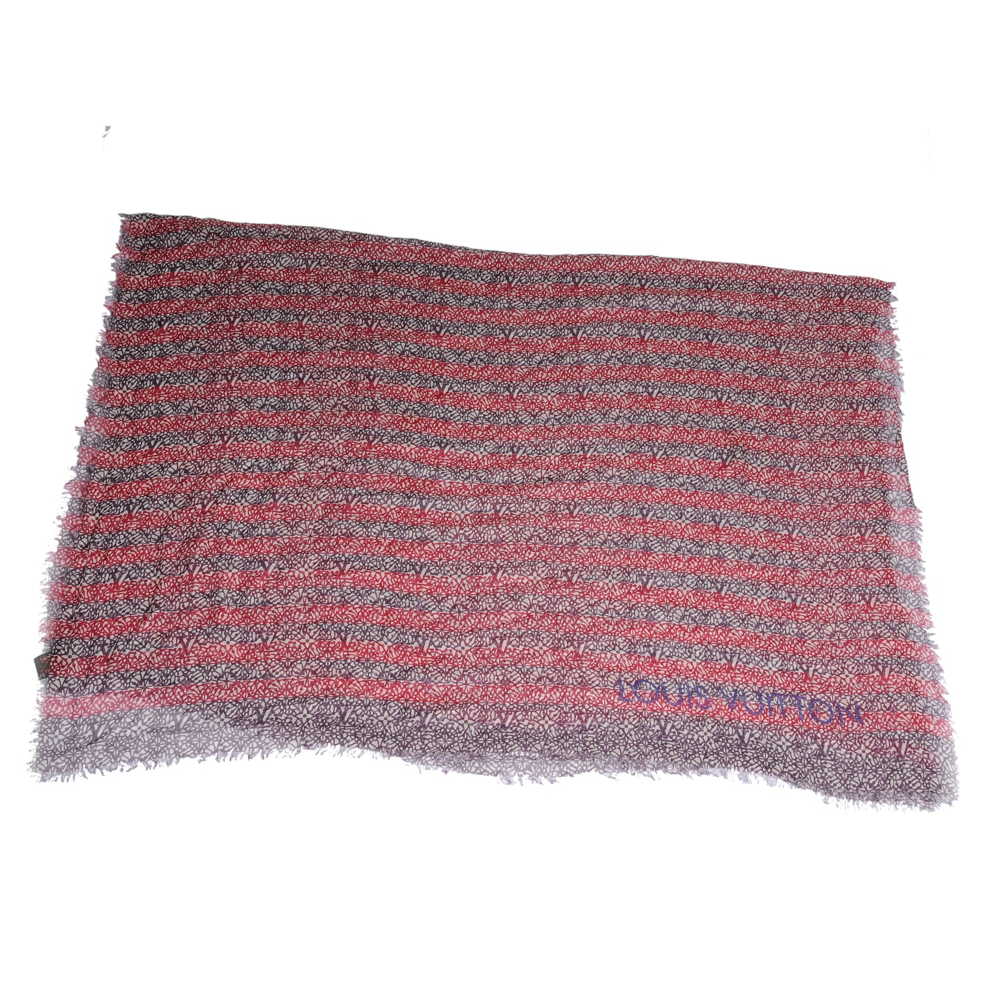 Cashmere Silk Striped Lace Stole Fuchsia