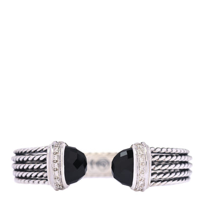 David Yurman Sterling Silver Diamond Black Onyx 10mm Wheaton Cuff Bracelet 1 of 4