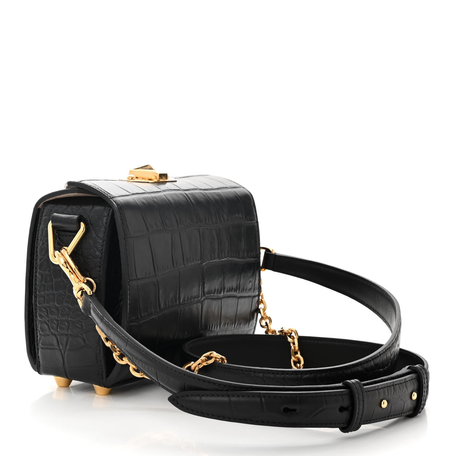 Alexander McQueen Calfskin Crocodile Embossed Box Shoulder Bag 19 Black 3 of 10