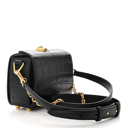 Alexander McQueen Calfskin Crocodile Embossed Box Shoulder Bag 19 Black 3 of 10