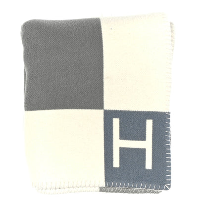 Hermes Wool Cashmere Avalon Vibration Blanket Ecru Gris 1 of 3