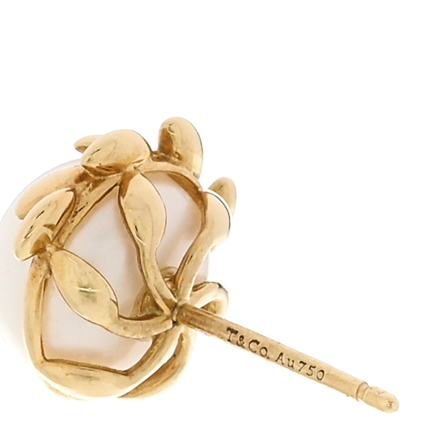 Tiffany 18K Yellow Gold Freshwater Cultured Pearl Paloma Picasso Olive Leaf Earrings 4 of 4
